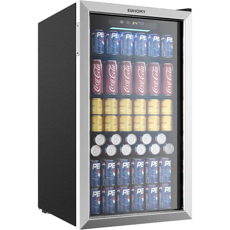 Beverage Refrigerator and Cooler, 126 Can Mini fridge with Glass Door, with Adjustable Shelves