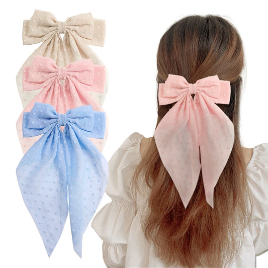 3pcs With Long Tail Fashion Hair Bow Barrette Clip For Women/ Girls