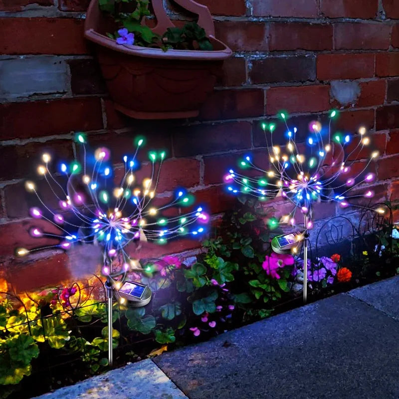 Solar Fireworks Garden Lights Outdoor Waterproof, 2 Pcs 200 LED Solar Starburst Sparkler Lights Decorative with 8 Lighting Modes