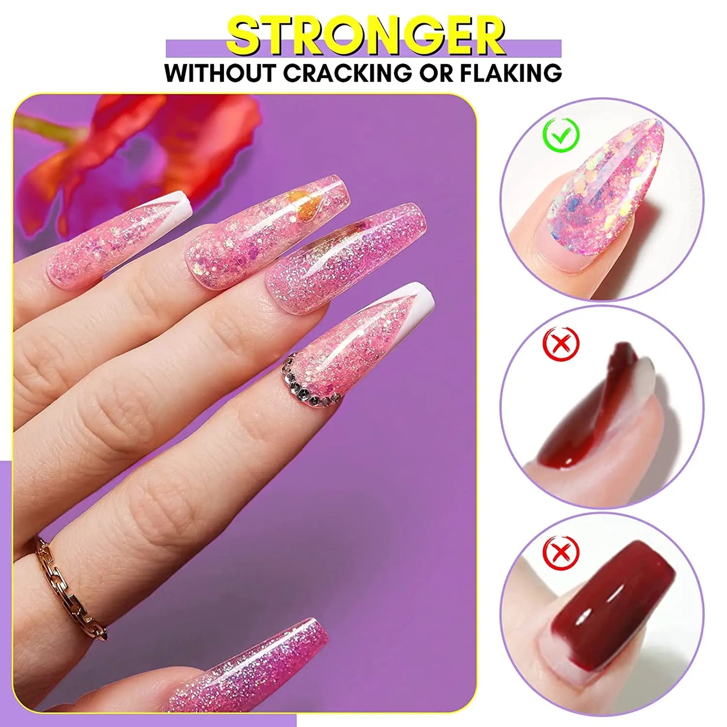 Glitter Acrylic Powder 2Oz DIY Nail Art For Beginner For Nail Extension Carving Salon At Home No Nail Lamp Needed