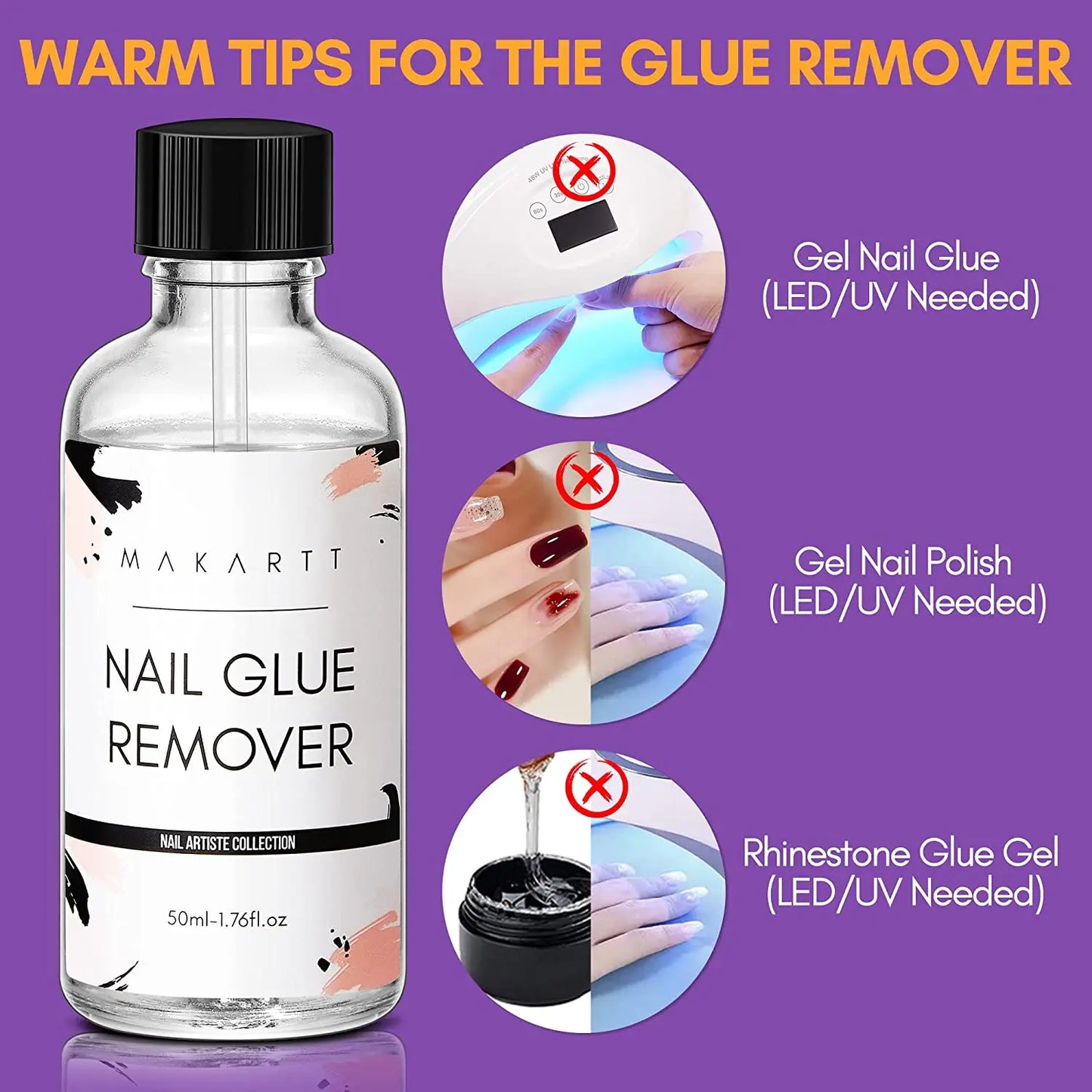 Makartt Nail Glue Remover for Acrylic Nails Press on Nails, 50ML Debonder, Nail Tips Fake Nail Adhessive Remover without Acetone