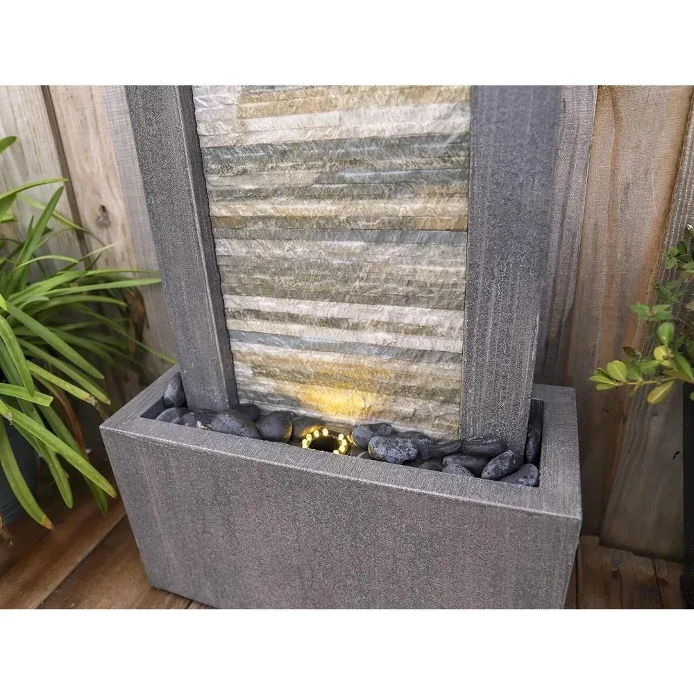 Gantry Water Fountain Warm Gray and Cream Slate Decoration Indoor Fountains Accessories Home Decor Garden