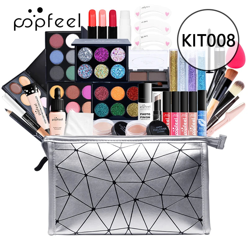 Professional Cosmetic Kit 8-Makeup Practice Makeup Set Eyeshadow Lip Gloss Concealer Brushes With Bag