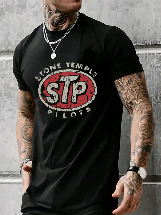 Stone Temple Pilots Graphic Tee Casual Crew Neck Short Sleeve T-Shirt  100% Polyester Knit Fabric  Slight Stretch