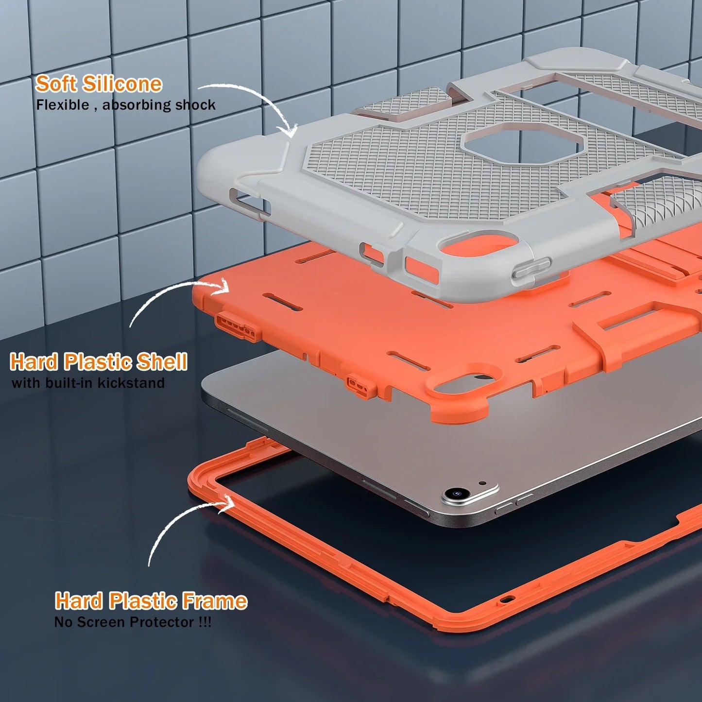 Case for iPad 10th Generation 10.9 Inch 2022, Heavy Duty Shockproof Rugged Protective Case with Kickstand Design