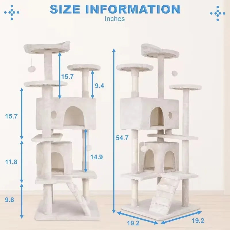 Cat Tree 54in Multi-Level Durable Cat Scratching Post & Cozy Fun Jumping Platform