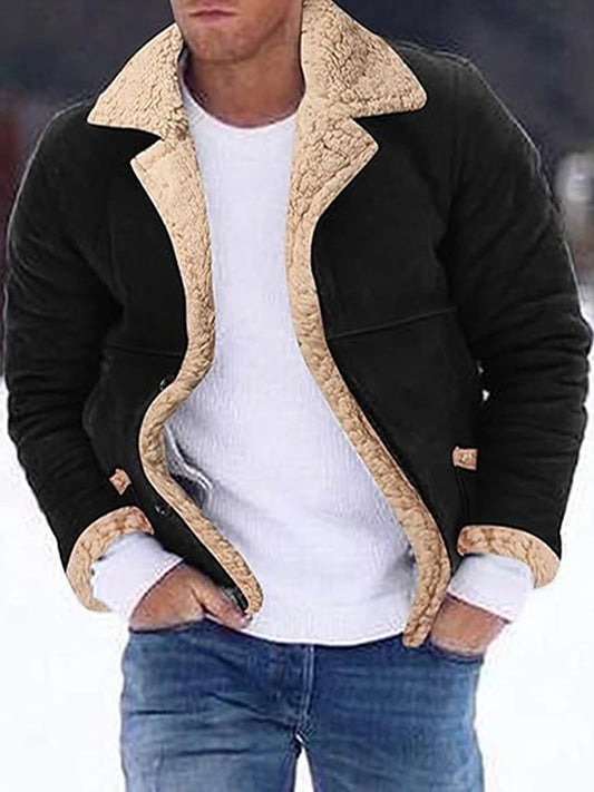 Men s Winter Fleece Coats with Turn Down Collar and Button Down Closure Thick and Warm Stylish Jackets for Cold Weather