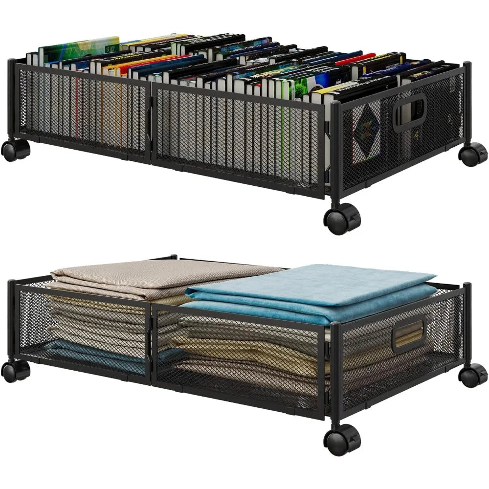 Under Bed Storage With Wheels Under bed Storage Containers Large Metal Foldable Space-saving Under Bed Drawer Shoe Storage