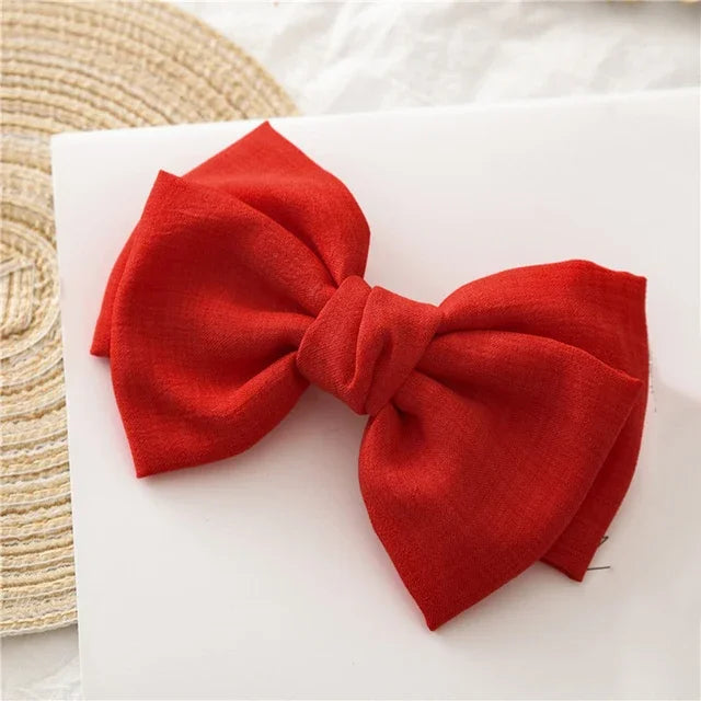 Girls Oversized Bow Knot Hairgrips Linen Barrette Hair Clip Ponytail Women Elegant Headwear Hairpins Red White Accessory