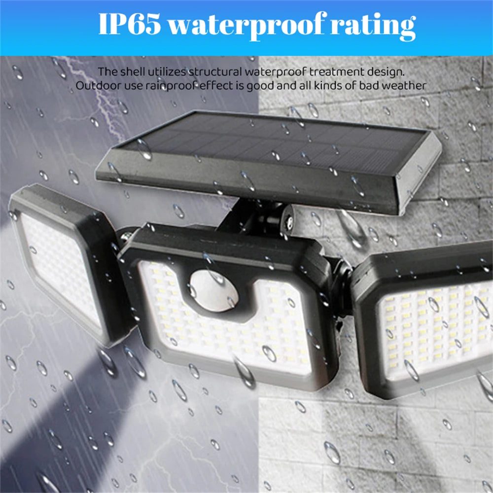 74 LED Solar Wall Lamp 3Head Luminous PIR Motion Sensor Wall Flood Light Outdoor, Waterproof Garden Courtyard Security Light