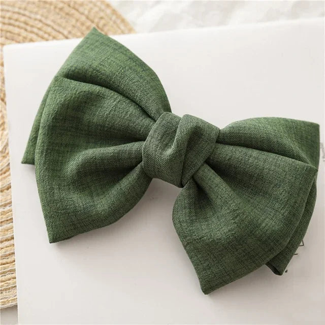 Girls Oversized Bow Knot Hairgrips Linen Barrette Hair Clip Ponytail Women Elegant Headwear Hairpins Red White Accessory