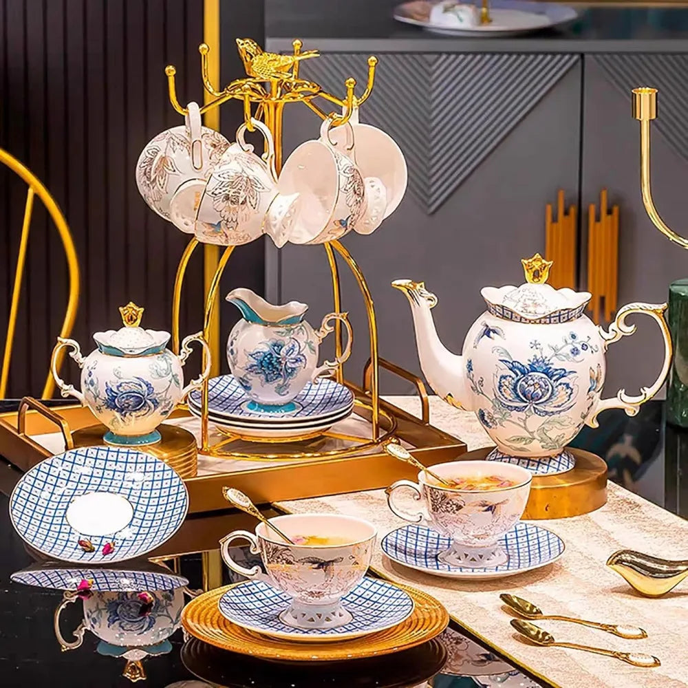 Bone China Tea Set Elegant Gifts for Adults Teacups and Saucers Coffee ware/ Tea ware 21-piece set