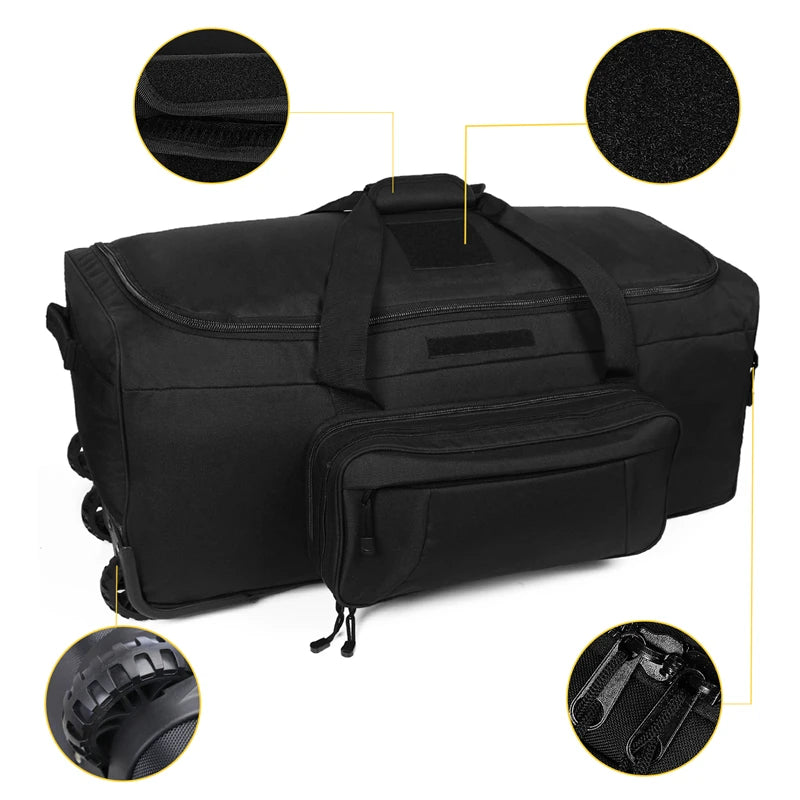 124L Large Capacity Tactical Duffel Bag, Rolling Luggage for Heavy-Duty Camping, Hiking Luggage Travel Suitcase