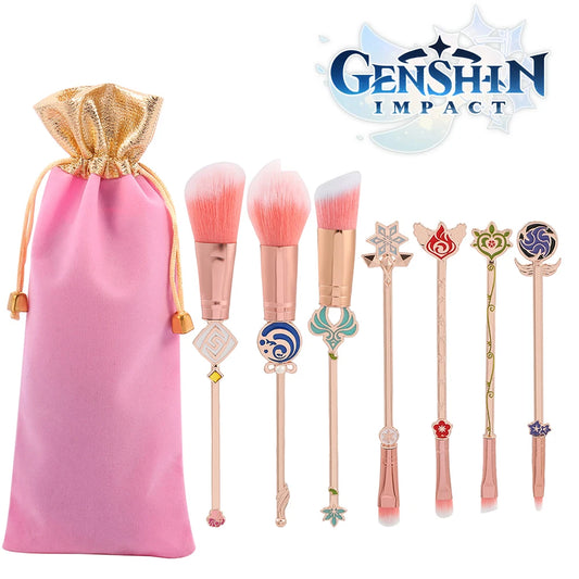 Anime Genshin Impact Vision Makeup Brushes Set Professional Facial Mask Soft Brush Blush Eyeshadow Kabuki Brush With Storage Bag