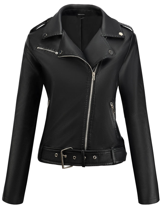 Women's Faux Leather Jacket Moto Biker Short Coat…