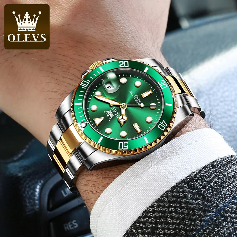 Quartz Watch for Men Diver Green Waterproof