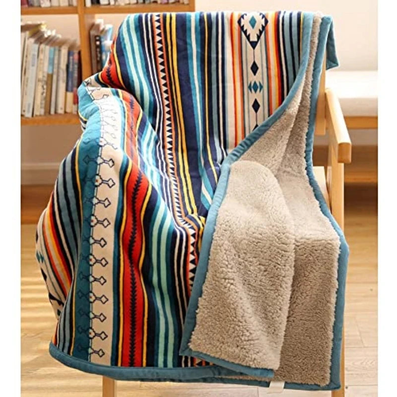 Lightweight Boho Sherpa Throw 50'' X 60'' Blanket - Bohemian Soft Plush Flannel Throw