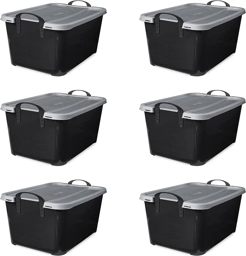 Multi Purpose 55 Quart Stackable Storage Container with Secure Snapping Lids and Built In Handle for Home Organization