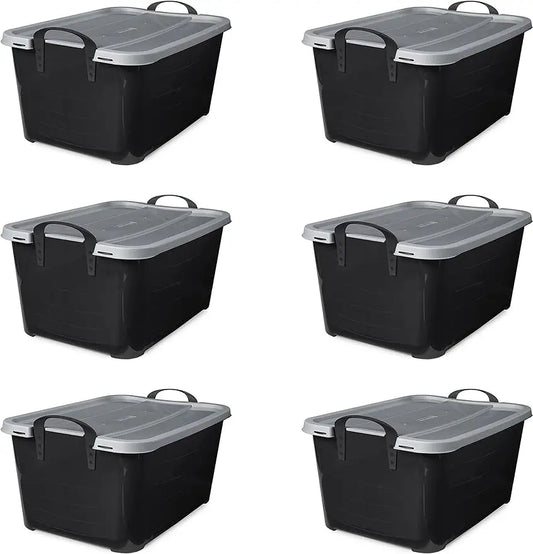 Multi Purpose 55 Quart Stackable Storage Container with Secure Snapping Lids and Built In Handle for Home Organization