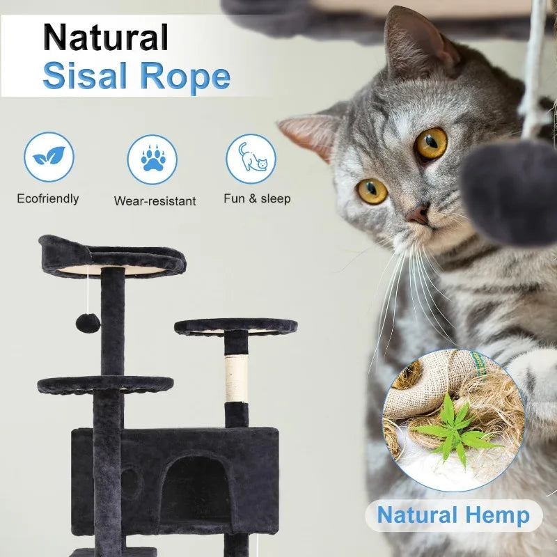 Cat Tree 54in Multi-Level Durable Cat Scratching Post & Cozy Fun Jumping Platform