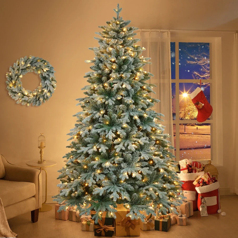 7ft Lighted Artificial Christmas Tree with Wreath Set of 2