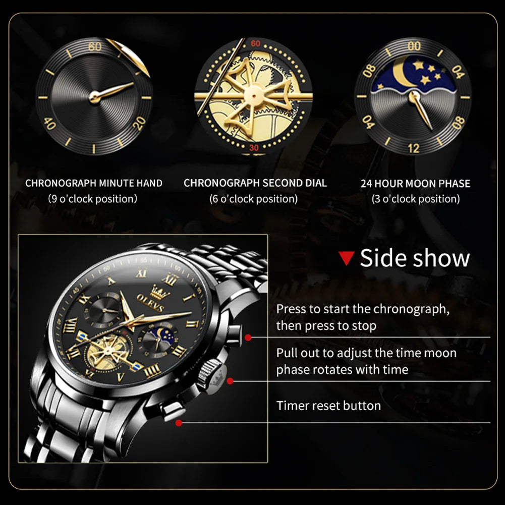 Men’s Watch Analog Quartz Movement,  Stainless Steel, Waterproof