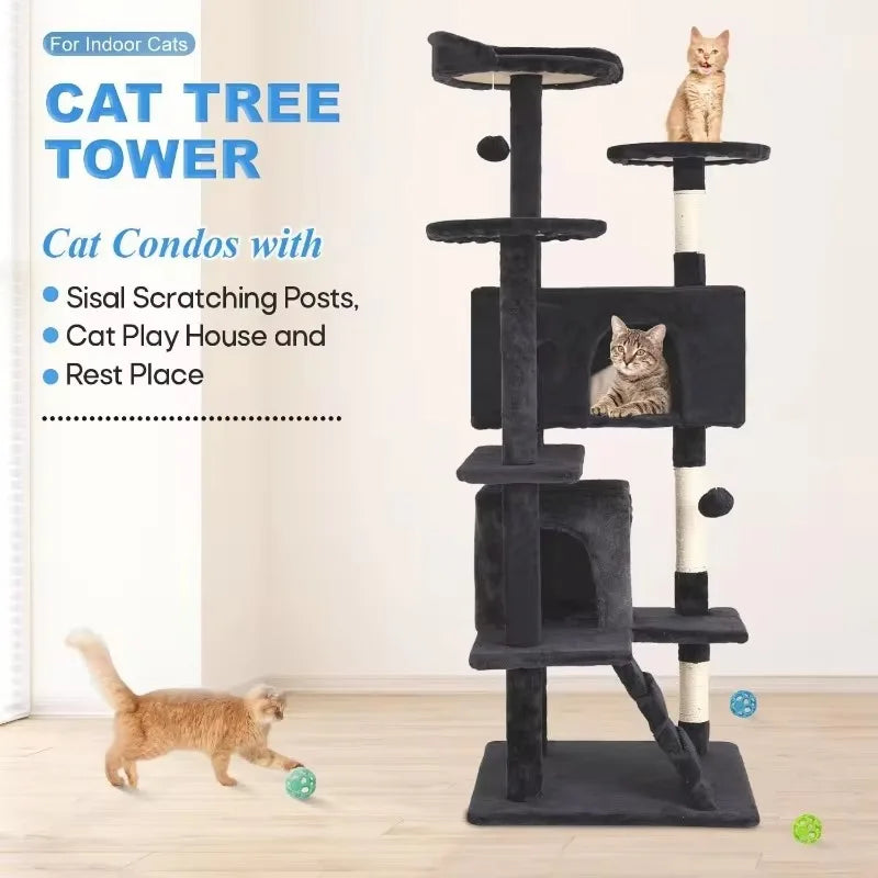 Cat Tree 54in Multi-Level Durable Cat Scratching Post & Cozy Fun Jumping Platform