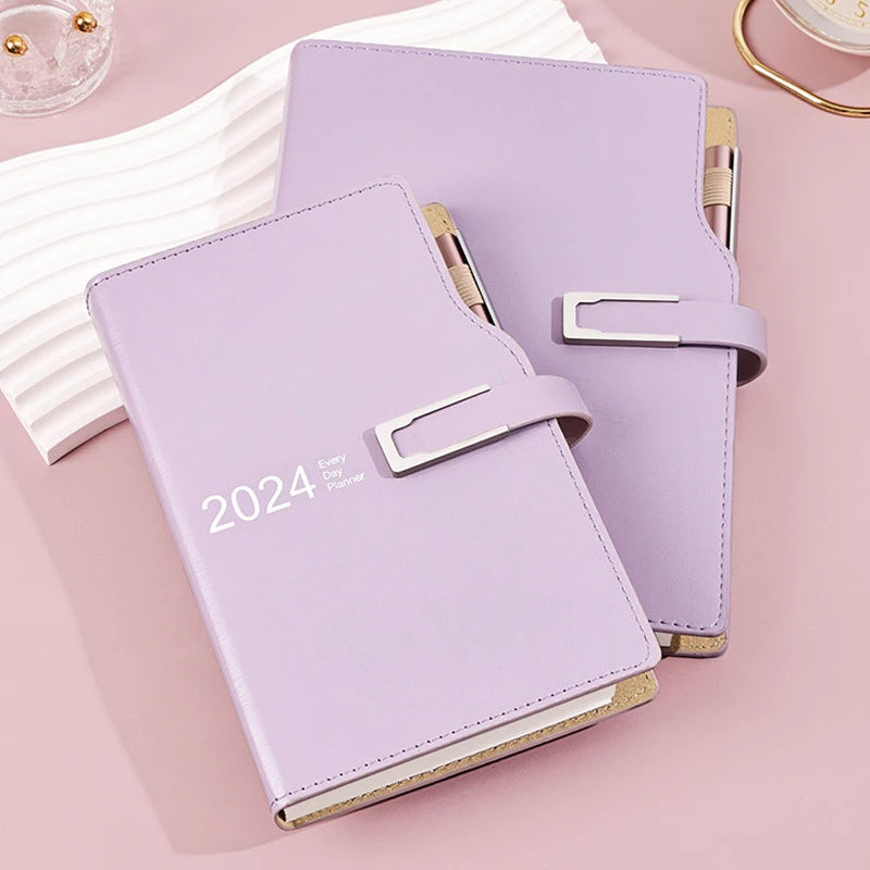 New 2024 Plan Notebook A5/A6 Magnetic Buckle With Pen Clip ,Soft PU Cover,176 Sheets