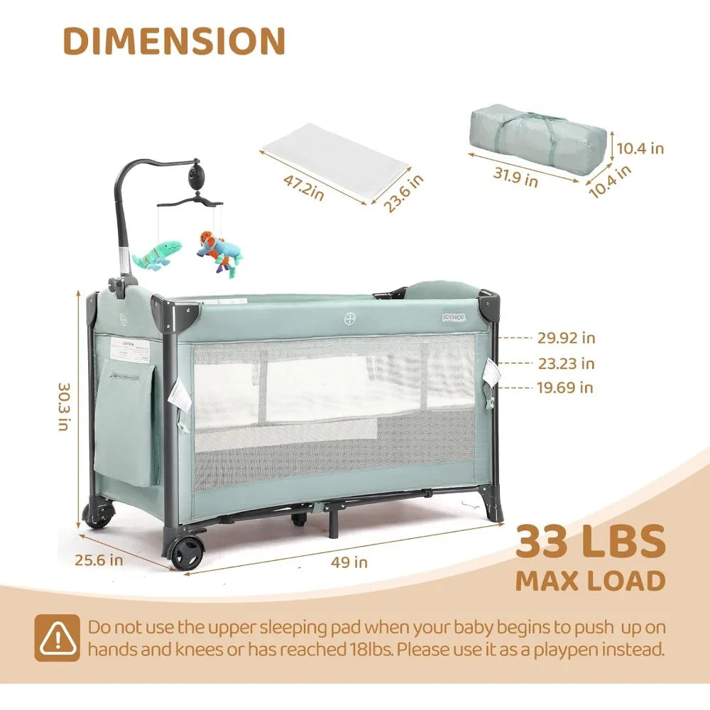 3 in 1 Baby Bed Side Sleeper with Mattress and Sheet, Convert to Bassinet, Playpen, Foldable Travel Bassinet Bed