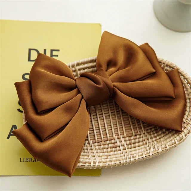 Girls Oversized Bow Knot Hairgrips Linen Barrette Hair Clip Ponytail Women Elegant Headwear Hairpins Red White Accessory