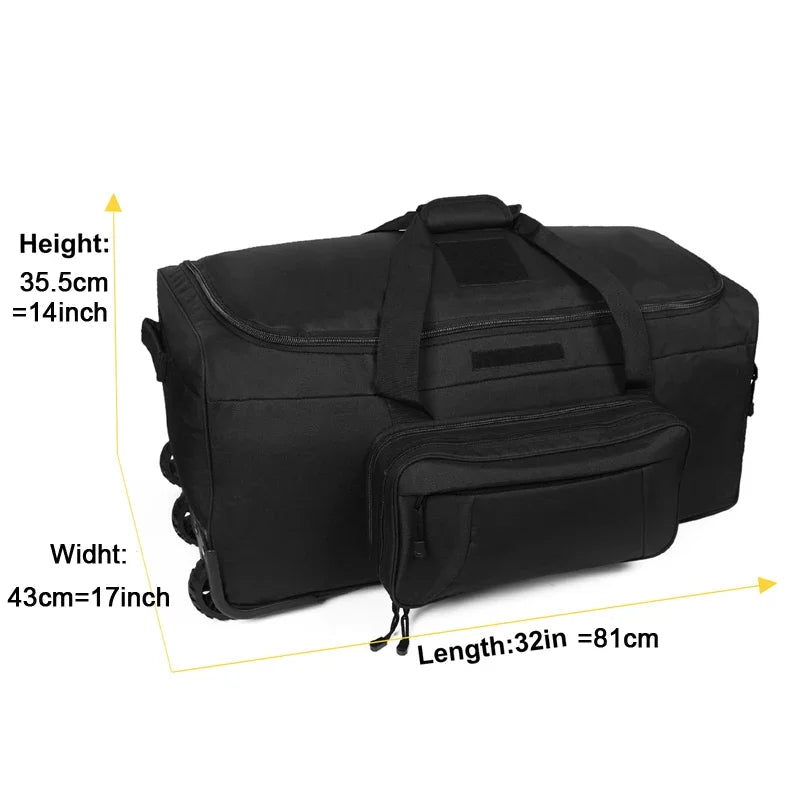 124L Large Capacity Tactical Duffel Bag, Rolling Luggage for Heavy-Duty Camping, Hiking Luggage Travel Suitcase