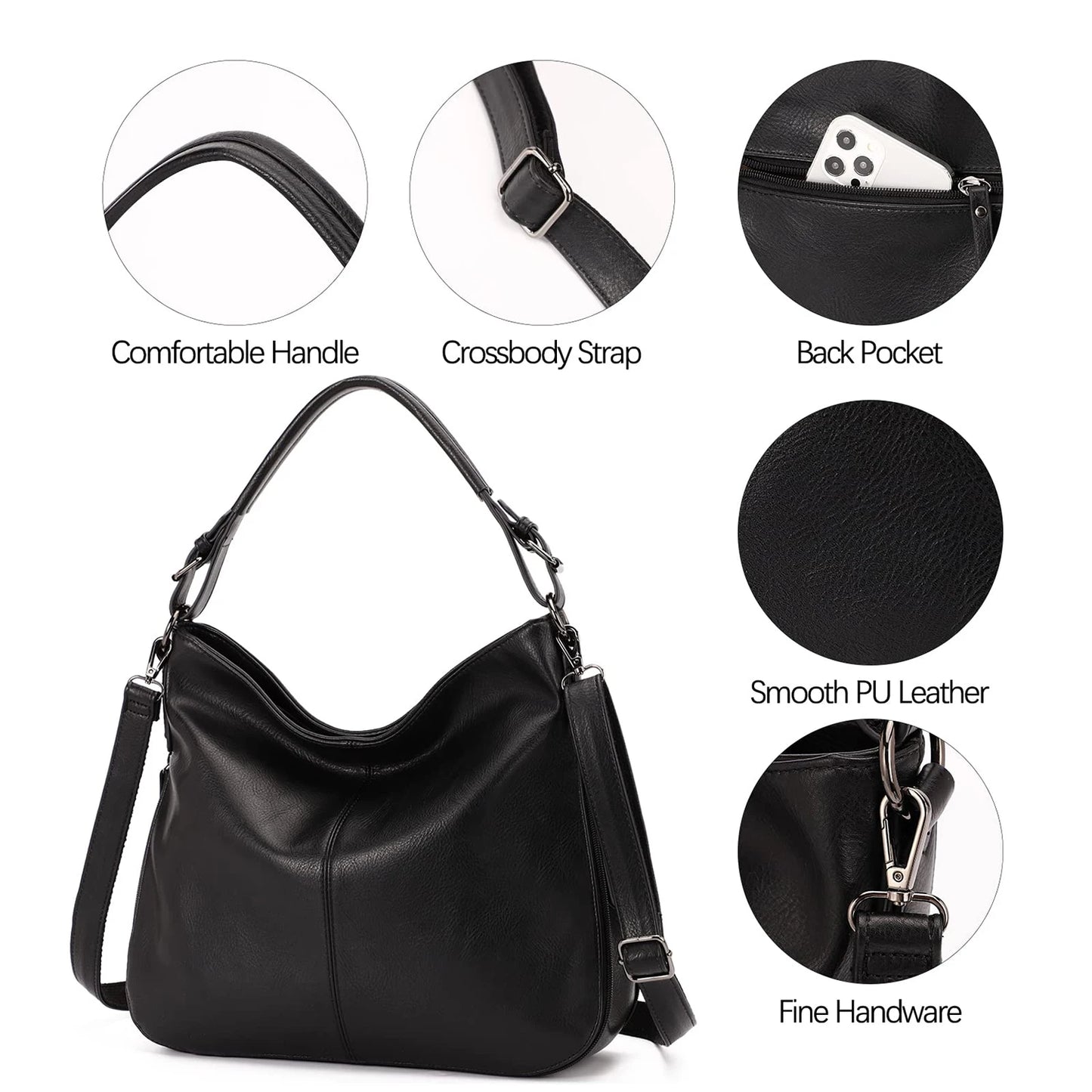 PU Leather Shoulder Handbag with Adjustable Shoulder Strap