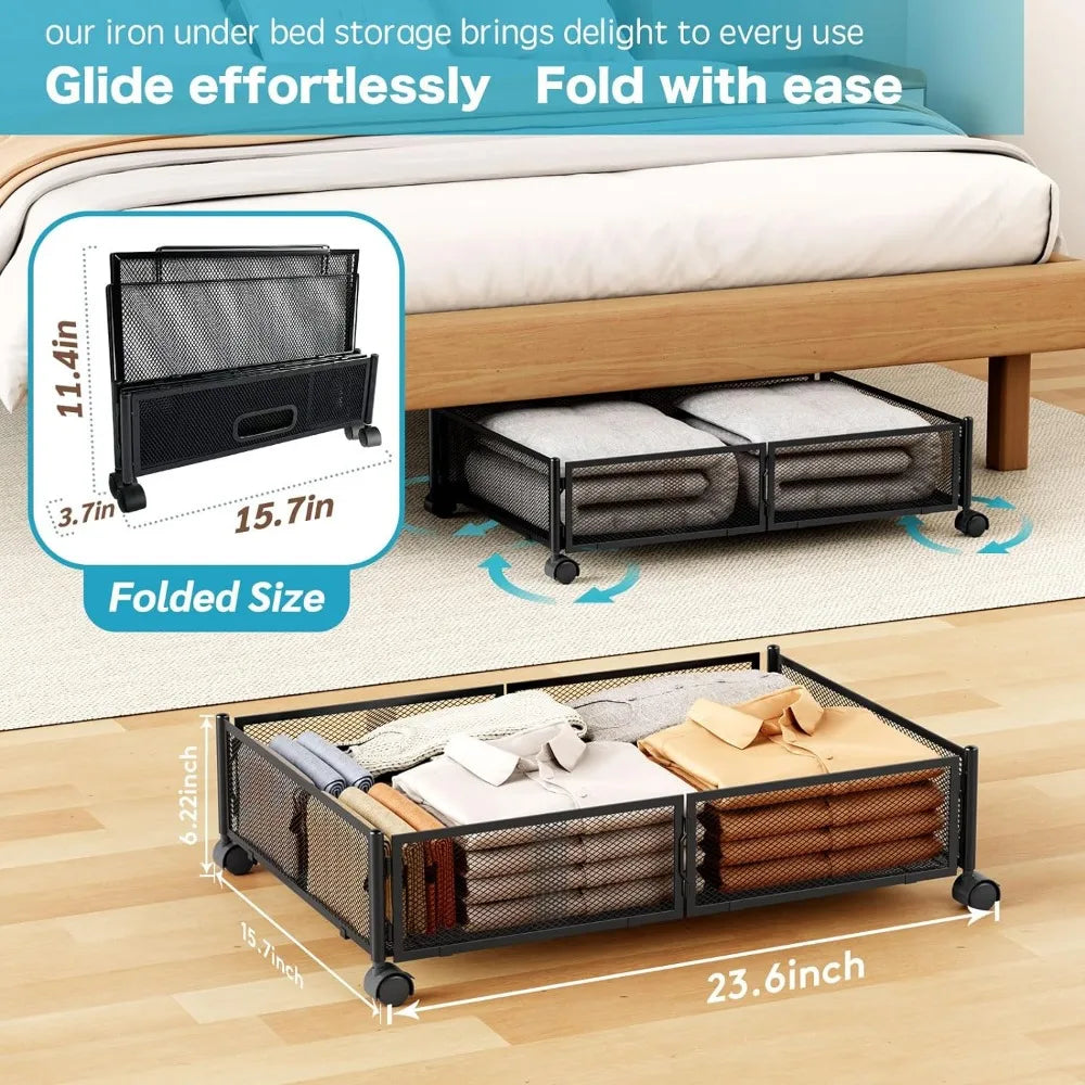 Under Bed Storage With Wheels Under bed Storage Containers Large Metal Foldable Space-saving Under Bed Drawer Shoe Storage