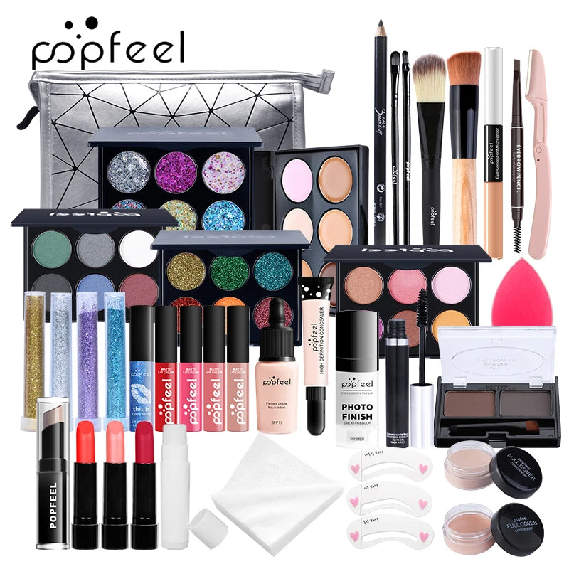 Professional Cosmetic Kit 8-Makeup Practice Makeup Set Eyeshadow Lip Gloss Concealer Brushes With Bag