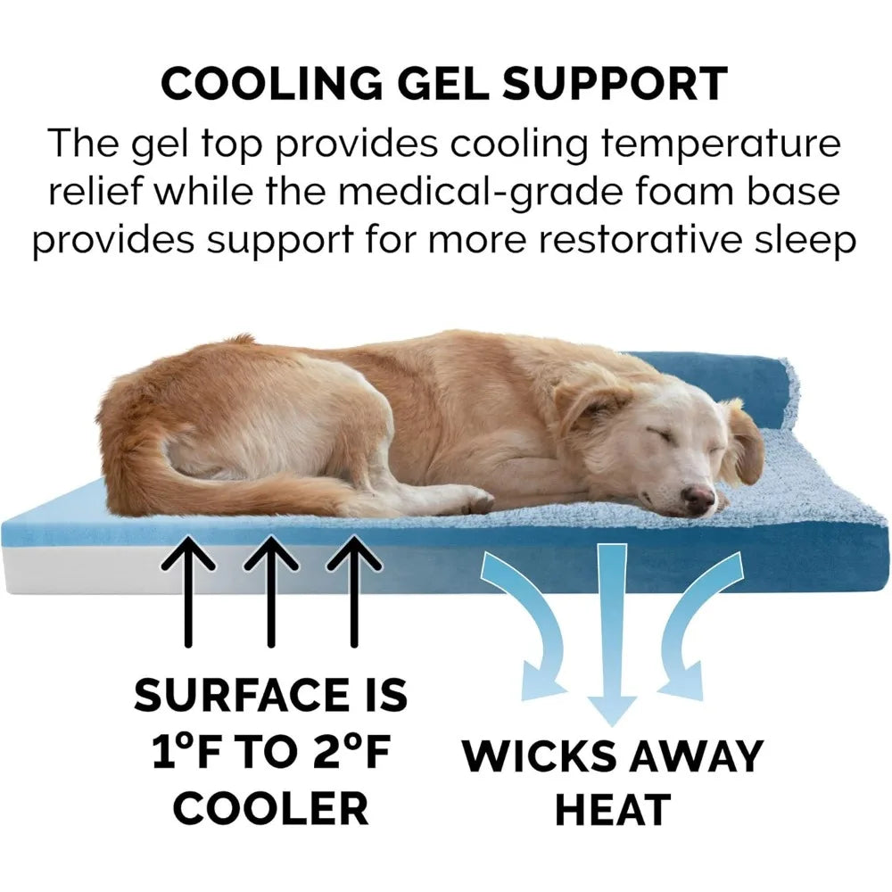 Cooling Gel Dog Bed for Large/Medium Dogs w/ Removable Bolsters & Washable Cover