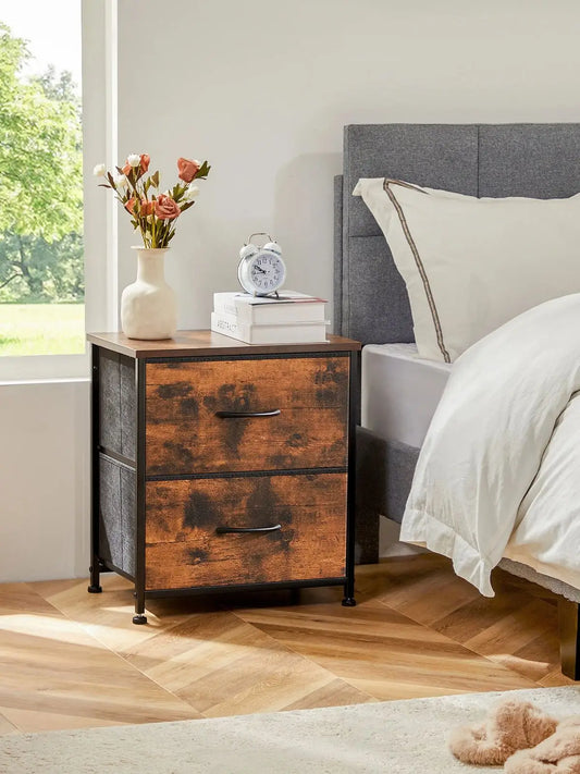 JHK Nightstand For Bedroom With 2 Fabric Drawers, Bedside, Sofa Table With Storage