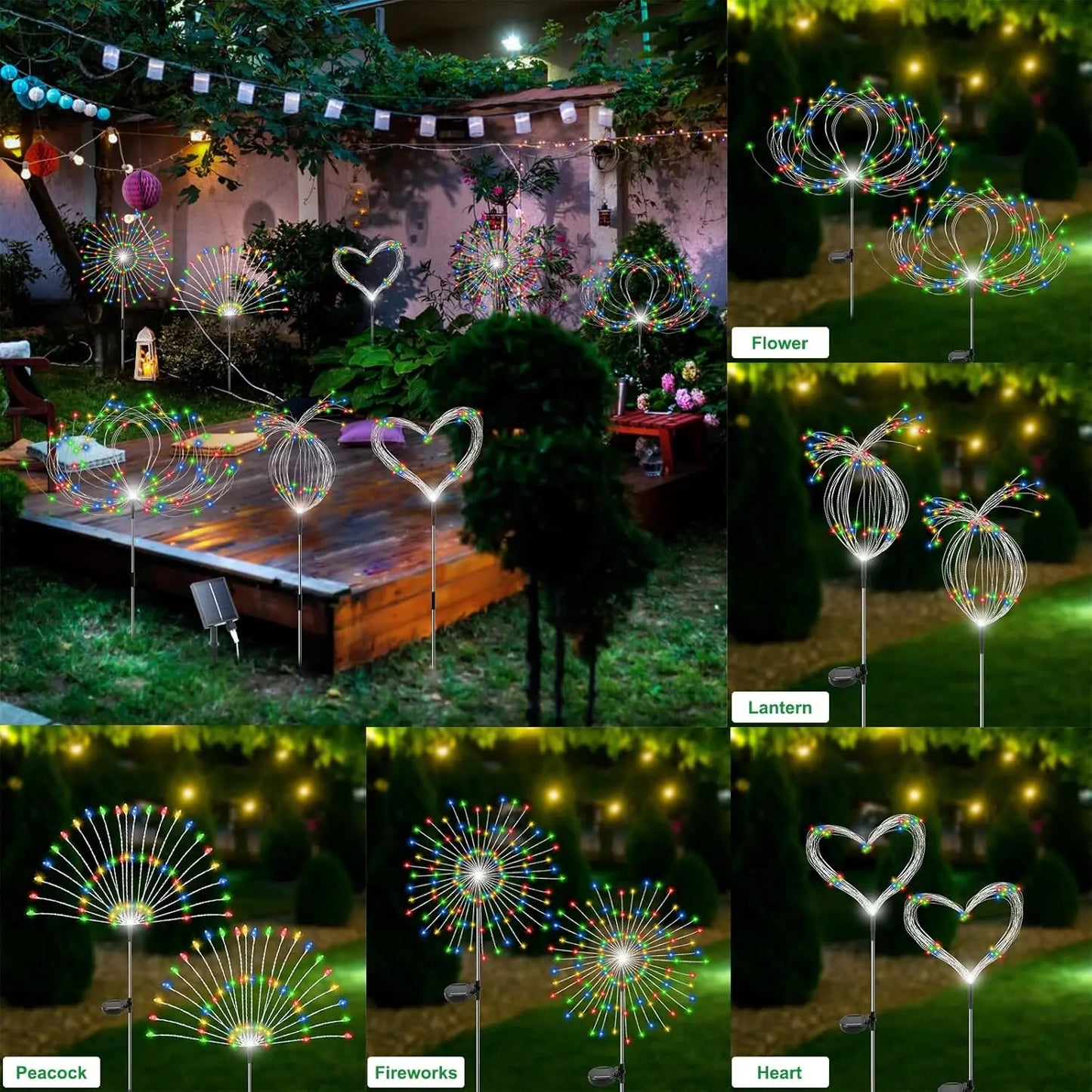 Solar Fireworks Garden Lights Outdoor Waterproof, 2 Pcs 200 LED Solar Starburst Sparkler Lights Decorative with 8 Lighting Modes