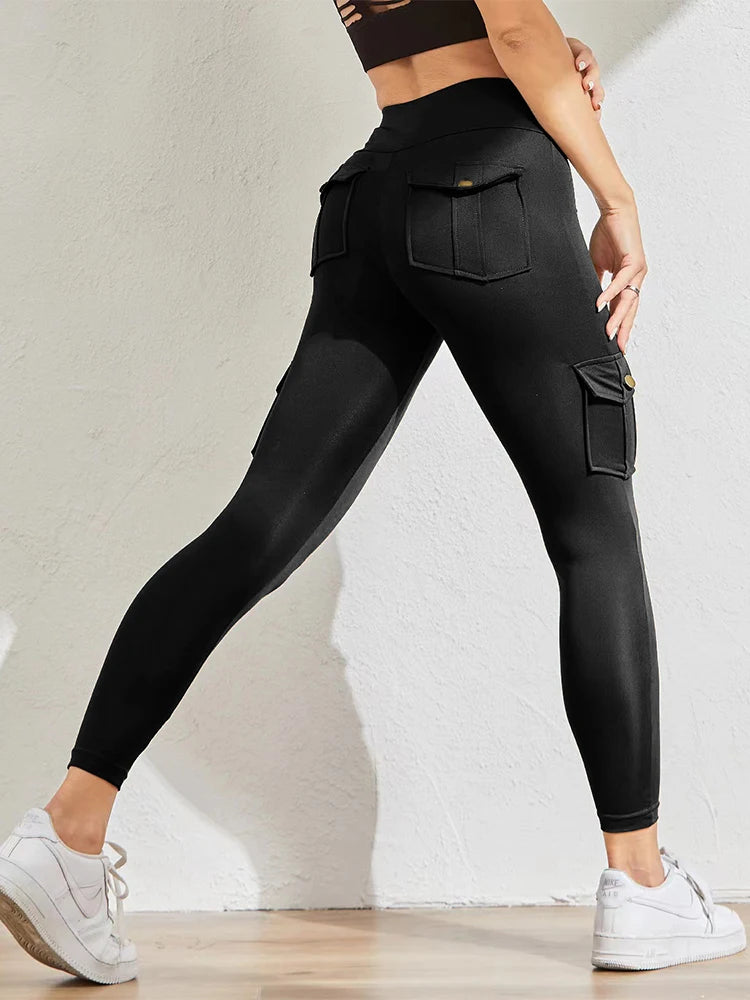 Cargo Wind Fitness Pants With Pocket, Stretch High Waist