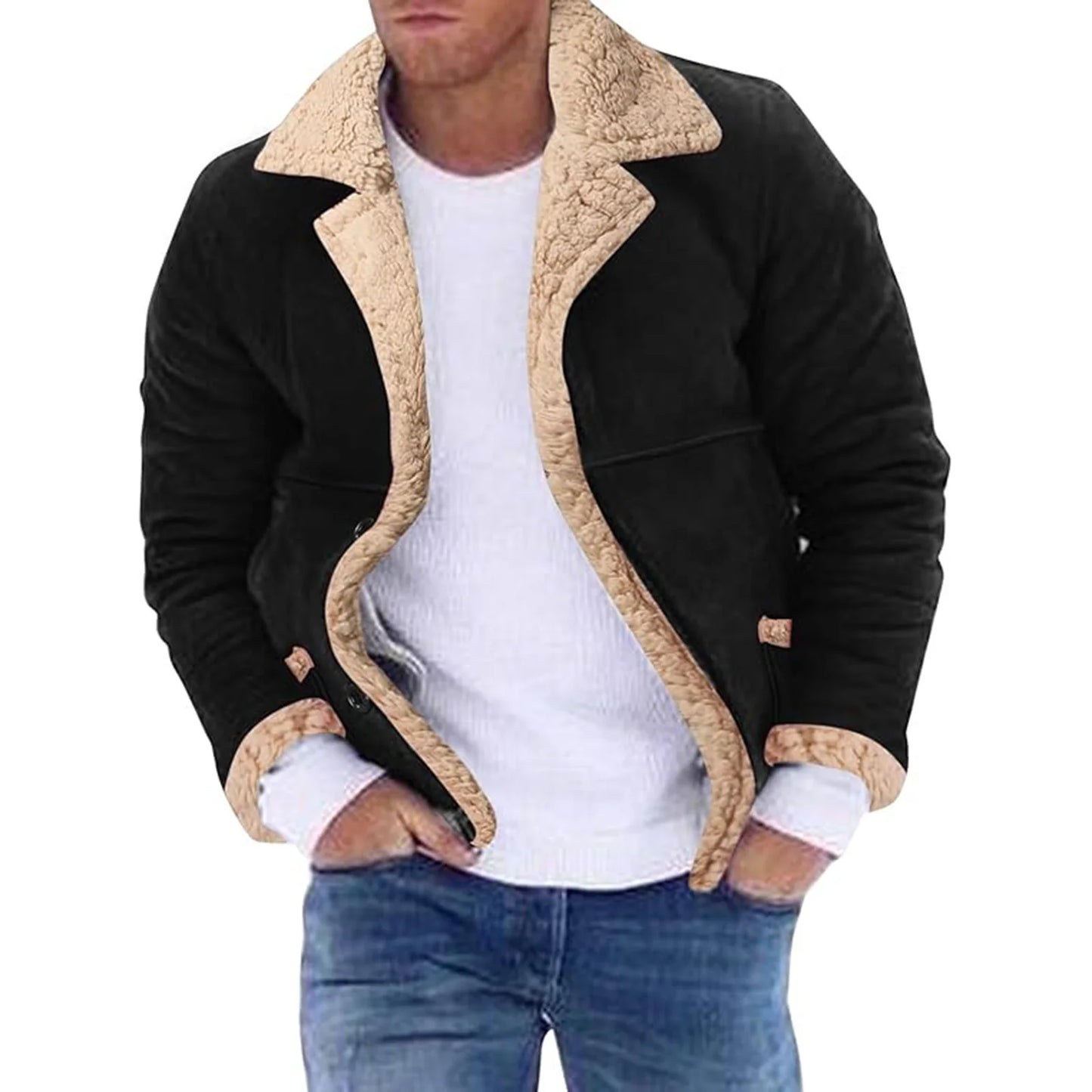 Men s Winter Fleece Coats with Turn Down Collar and Button Down Closure Thick and Warm Stylish Jackets for Cold Weather