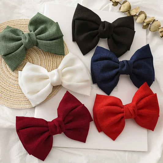 Girls Oversized Bow Knot Hairgrips Linen Barrette Hair Clip Ponytail Women Elegant Headwear Hairpins Red White Accessory