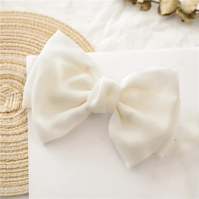 Girls Oversized Bow Knot Hairgrips Linen Barrette Hair Clip Ponytail Women Elegant Headwear Hairpins Red White Accessory