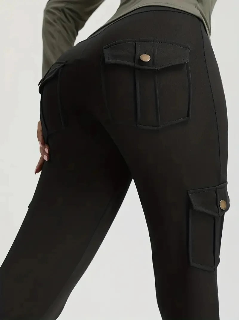 Cargo Wind Fitness Pants With Pocket, Stretch High Waist