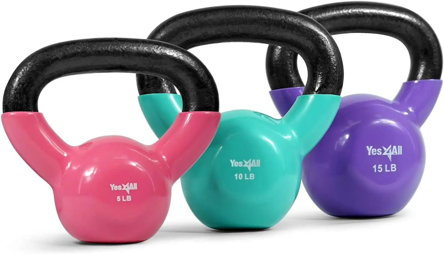Kettlebell Set Vinyl Coated Weights Combo for Full Body Workout
