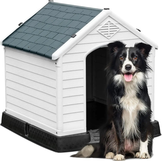 34.5'' Large Plastic Dog House Outdoor/Indoor Shelter Water Resistant Easy Assembly