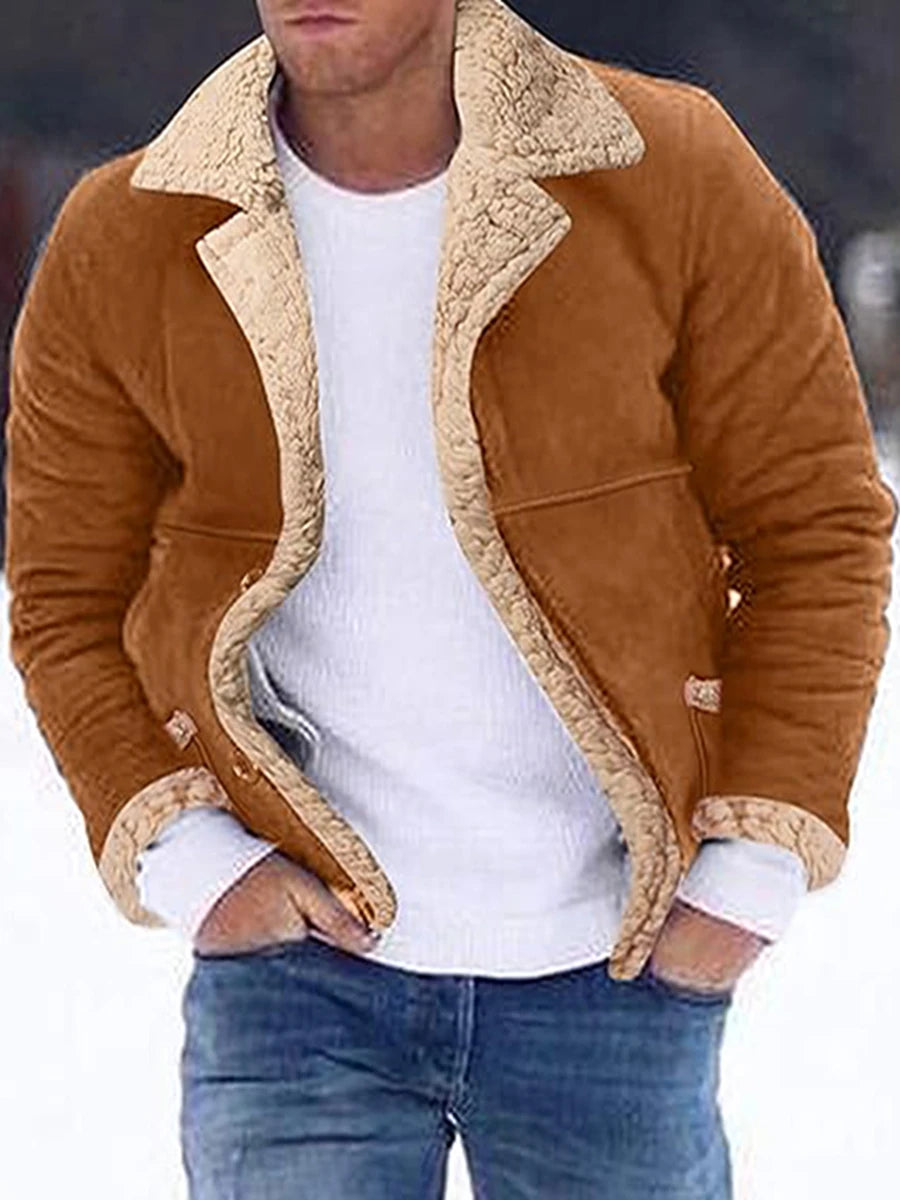 Men s Winter Fleece Coats with Turn Down Collar and Button Down Closure Thick and Warm Stylish Jackets for Cold Weather