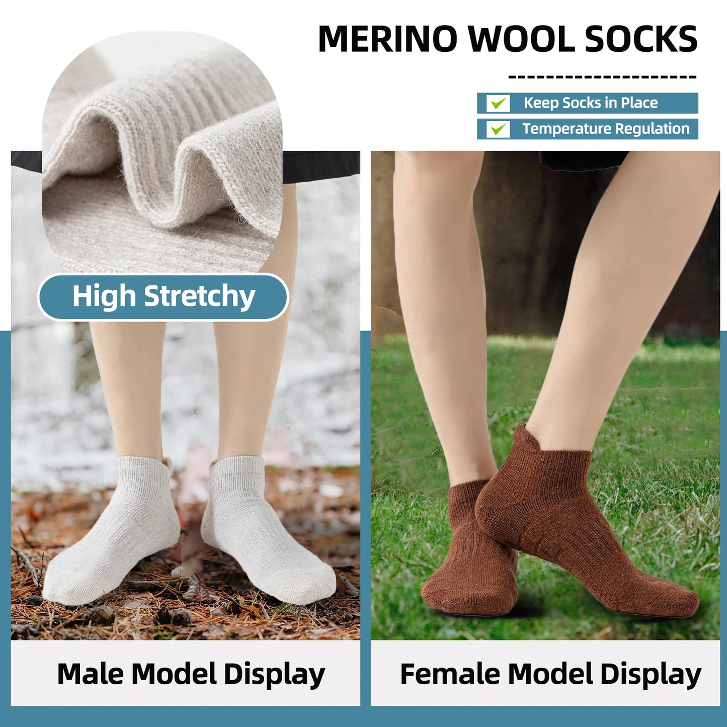 6 Pairs Men/ Women Merino Wool Ankle Hiking Running Socks Compression Support Thick Sports Low Cut Socks