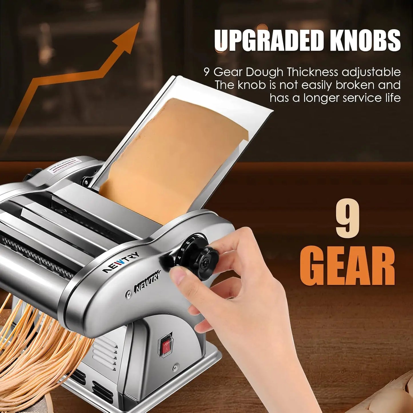 Electric Pasta Noodle Maker, Dough Roller, Cutter Thickness Adjustable Stainless Steel US 110V