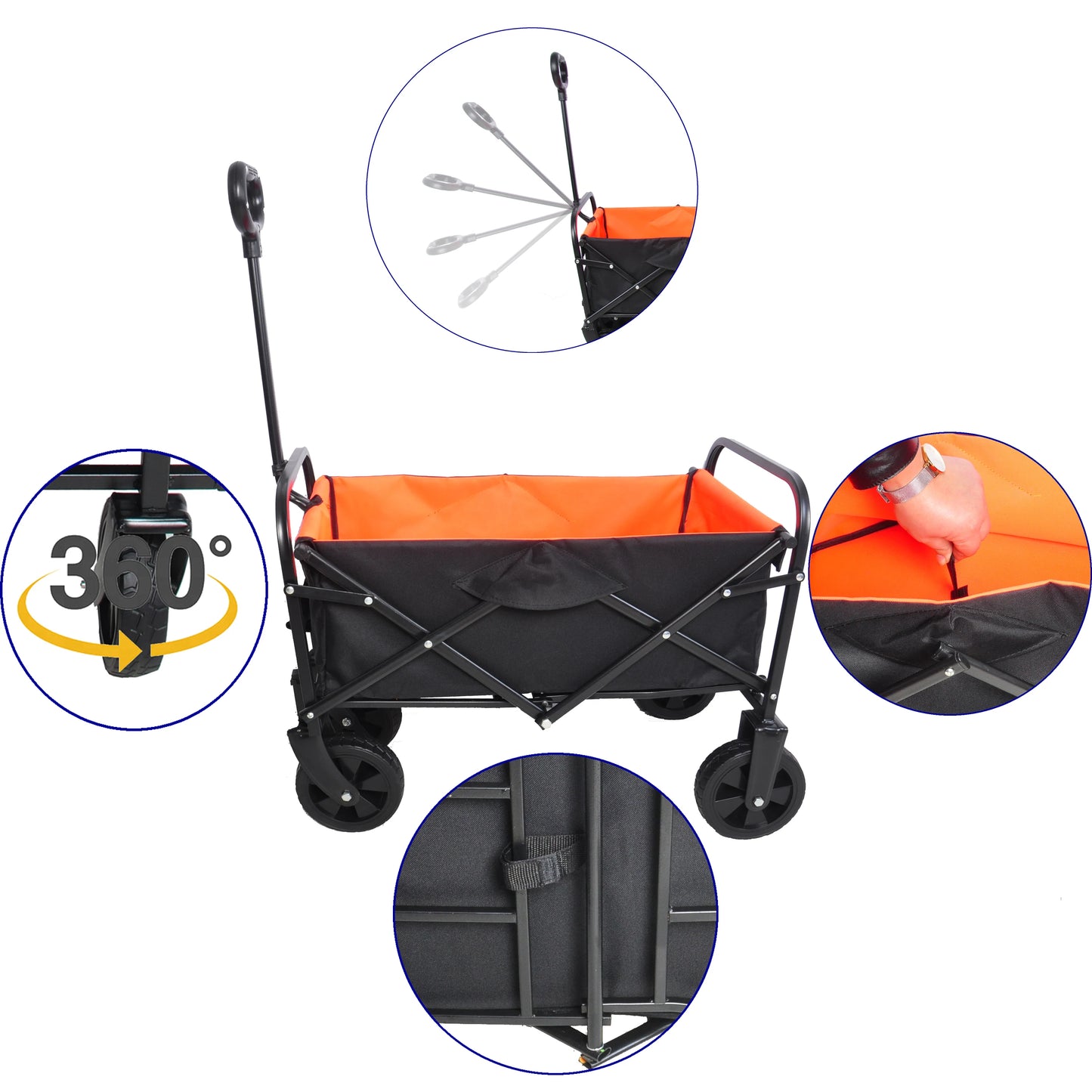 Large Capacity Folding Wagon, Pull Trolley Collapsible Folding Outdoor Portable Utility Cart