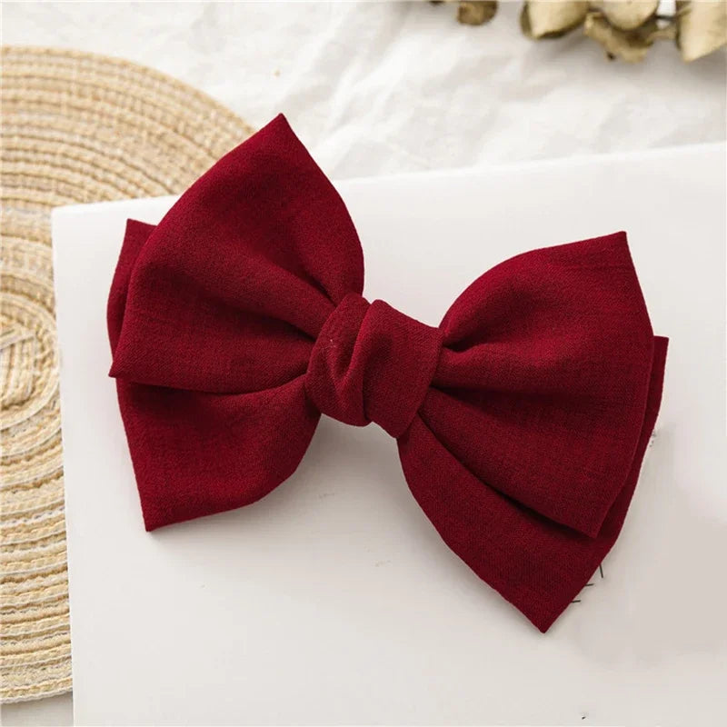 Girls Oversized Bow Knot Hairgrips Linen Barrette Hair Clip Ponytail Women Elegant Headwear Hairpins Red White Accessory