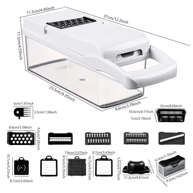 26 piece set of multifunctional vegetable slicer, kitchen cutting utensil, onion slicer, dicer.